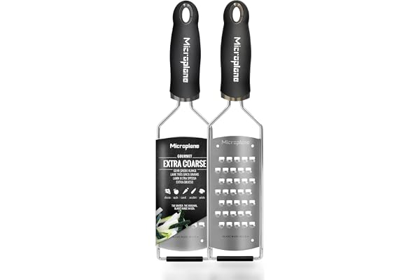 Microplane Râpe de cuisine Très Gros Grains pour les pommes de terre, courgettes, carottes, pommes, choux et fromage en Noir et en acier inoxydable