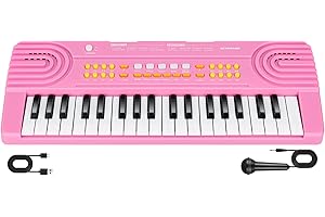 QIQUBOX 37 Tasten Kinder Keyboard mit Mikrofon Elektronisches Tragbares Klavier Musikspielzeug ab 3 4 5 6 7 Jahre Geschenk für Jungen Mädchen Anfänger (Rosa)