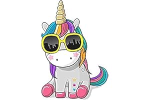 Oedim Unicorno Stelle e Occhiali da Sole, 5 x 20 cm | Adesivo Facile da Applicare | Adesivo per Auto Economico e Resistente, Vinile Bianco, Multicolore, 13,5 x 20 cm
