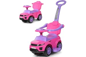 GYMAX 3 in 1 Kids Ride on Push Car, Push Along Car with Handle, Guardrails, Lights, Horn & Music, Underneath Storage, Toddler Sliding Toy for 1-3 Years Old Boys Girls (Pink)