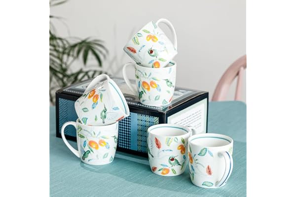 Magique by The Wishing Chair x ClayCraft : Mango Paradise Summer Fine China Ceramic Mug Set of 6 200 ml Tea Cup Set of 6 Mugs for Coffee Ideal for Gifting Perfect for Home & Office