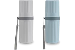 YoHyien 2 Pièces Etui Brosse a Dent Voyage, Boite Brosse a Dent Voyage Étanche, Trousse Brosse a Dent Portable, Étui de Rangement Anti-Poussière pour Voyages d'affaires, École, Camping (Gris + Bleu)