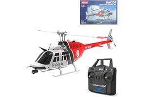 WYFTOY Helicóptero RC 206 a escala 1/33, 2.4G 6CH sin Aileron 206 helicóptero con posicionamiento de flujo óptico (versión RTF/rojo, negro y blanco)