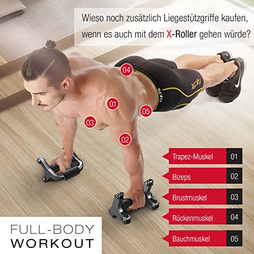 Sportstech einzigartiger 2in1 Bauchtrainer mit 360° Training & Liegestützgriffe, der X-Roller mit patentiertem Knieroller & Rollensystem, für ein intensives Ganzkörpertraining – inkl. Knieauflagematte - 5
