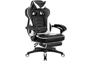 WOLTU Sedia Gaming Pelle PU Sedia Ufficio Ergonomica con Poggiapiedi, Livestreaming Sedia Girevole Poltrona Gaming con Schienale & Sedile Grandi per Persone di Taglia Grande Nero+Bianco