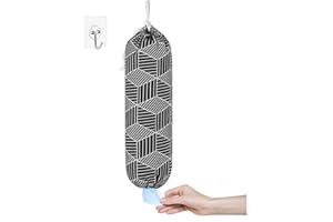 HIZH Plastic Bag Holder,Grocery Bag Dispenser Wall Mount Plastic Bag Organizer,Washable Large Grocery Bag Storage Dispenser ​for Home Kitchen Travelling, Free Adjustment with Drawstring, Black, 22x9"