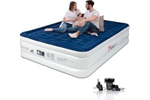 Peirhw King Inflatable Air Mattress - Air Bed with Built-in Pump Double Blow Up Mattress, 3 Mins Quick Self-Inflation/Deflation, Flocking Surface, Luxury Airbed for Camping Home Guest 203x152x46cm