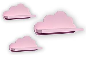 Craft Maestro Set di 3 scaffali a forma di nuvola per la cameretta dei bambini, colore rosa, facile da installare