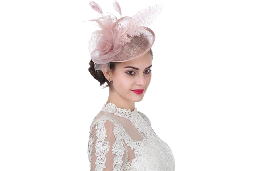 Sinamay Flower Feather Headband Fascinator Wedding Headwear Ladies Race Royal Ascot Pillbox Wedding Cocktail Tea Party Derby Hat for Women