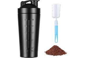 AOGOE Protein Shaker Bottle with Stainless Steel Mixing Ball 900ml, Stainless Steel Protein Shaker Cup, Gym Shaker Bottle, Protein & Supplement Shaker Bottle, Leak Proof Metal Sports Water Bottle