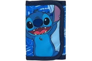 CARTOON Portafogli con chiusura a strappo Stitch Disney blu accessorio da borsa porta carte monete banconote per bambini 13 x 8 cm