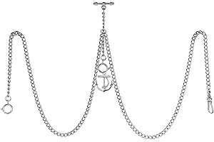 TREEWETO Taschenuhrkette mit T Bar Endstück Gesamtlänge 72cm Doppel Albert T-Bar Taschenuhr Kette mit Antiker Anker-Anhänger und 3 Haken für Weste Knopfloch