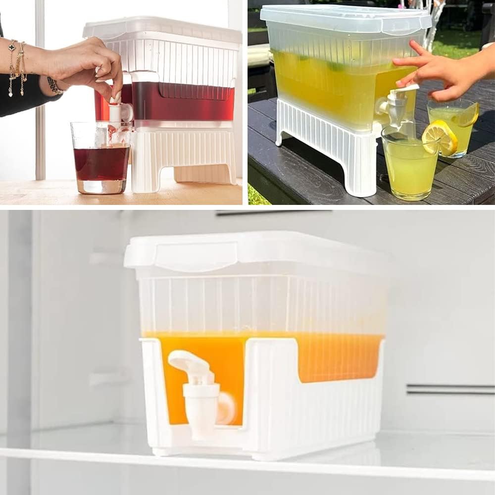 GüncelÇarşı 4 Litre Musluklu ve Ayaklı Buzdolabı İçi Su Sebili, Su Sebili, Limonata, Portakal Suyu, Piknik, Balkon, Seyyar Masa Sebili, 4 Litre Sebil (ŞEFFAF BEYAZ)