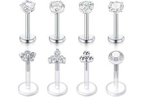VFUN 16G Tragus Earrings Mixed Styles Bioflex Stainless Steel Lip Rings Labret Monroe Piercing Clear Helix Piercing Threadless Lip Stud Rings 10PCS 6-10MM