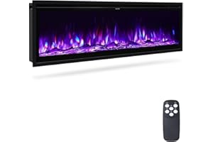 INMOZATA 107cm/42 Inch Electric Fire Wall Mounted/Recessed/Freestanding Electric Fireplace with Remote Control, 12 Colors Flame Effect Media Wall Fireplace, Crystal & Log Set, 900W&1800W(42"/107cm)