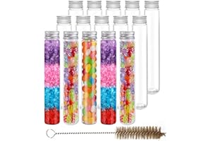 YBCPACK 15 Pcs 100 ML Clear Plastic Test Tubes with Screw Caps & A Brush-for Jelly Belly Bean, Peanuts, Beads, Craft Sample Containers Bottles for Celebration, Wedding, Party
