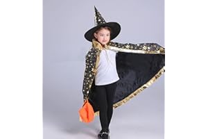 BOBOZHONG Halloween Umhange,Halloween Hexe Zauberer Umhang,Zauberer Umhang Hexen Umhang mit Hut,Halloween Kostüm Requisiten für Kinder Cosplay Party (Schwarz)