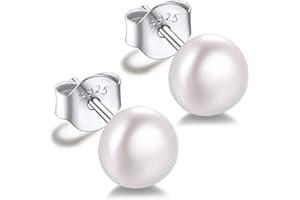 Silvora Clásicos Pendientes Plata Perlas Naturales 4/6/8/10 mm para Mujeres Chicas Pendientes para perforados, Con Caja de Regalo