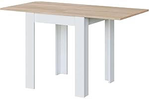 Habitdesign – Mesa Auxiliar Extensible para Cocina, Color Blanco Artik y Roble Canadian, 67–134x67x79 cm – Modelo Livre