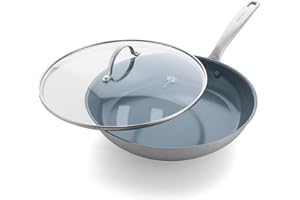 GreenPan Treviso Padella in Acciaio Inox con Coperchio con Rivestimento Ceramico Antiaderente Sano, 30cm, senza PFAS, Induzione, Forno e Lavastoviglie, Argento
