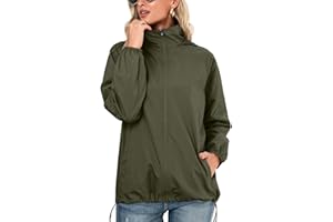 SotRong Chaquetas impermeables para mujer, chaqueta de lluvia plegable ligera para primavera y verano, chaqueta de secado rápido con cremallera al aire libre con capucha