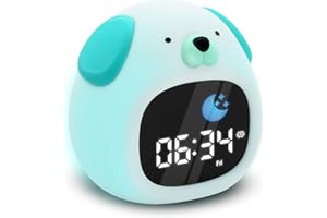 METRONIC 477537 Réveil Enfant Educatif Chien avec Veilleuse Fille Garcon - Affichage Horloge Numérique - Apprentissage Pedagogique Intelligent Jour Nuit - Sur Batterie Rechargeable USB-C