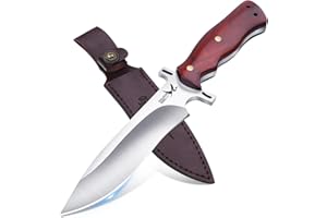 Golden Bird Cuchillo de Caza Cuchillo Bushcraft con Funda, Hoja de Acero D2 Cuchillo de Supervivencia de Hoja Fija Cuchillo Bowie con Mango de Palisandro