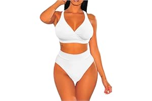 JJPAR Bikini Maillot de Bain Taille Haute Impression Femme 2 Pieces Amincissant Gainant Ventre Plat Fendu Bresilien Bikini Menstruel Rembourré Sexy Tankini Shorty Vintage Pas Cher Plage