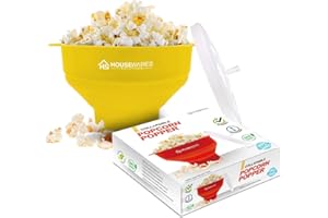 BRENSTEN Collapsible Silicone Microwave Hot Air Popcorn Popper Bowl With Lid and Handles (Yellow)