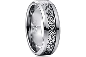 VAKKI 8mm Gold/Silver Celtic Dragon Tungsten Carbide Ring for Men Wedding Band with Blue/Black Carbon Fiber Inlay Size J 1/2-Z+3