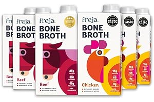 FREJA Caldo de Huesos | Paquete Mixto | Carne de res y Pollo | Delicioso y Natural | Protéico y Colágeno | Bajo en Calorías | Sin Concentrado, Polvo ni Cubos | 6 x 500ml