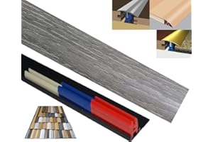 SYNTECH PLASTICS Laminated Threshold Strip Clip System 38mm x 90cm Multi-Height & Pivot Self Adhesive Easy Fit (Silver Grey)