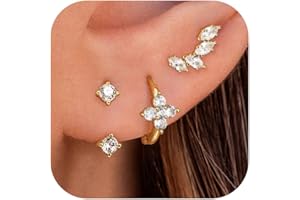 JeweBella 3 Paires Boucles d'Oreilles Femme Argent 925 Plaquées Or 14K Créoles Boucles d'oreilles Zircon Papillon Piercing Oreille Cartilage Boucles d'oreilles Femme Or pour Piercings Multiples