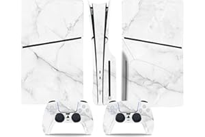 ROIPIN PS5 Slim Disc Version Skin für Konsole und Controller, Vinyl-Aufkleber Playstation 5 Slim Skins Wrap Decal Cover Schutzzubehör für PS5 Slim Disc Edition (weißer Marmor)