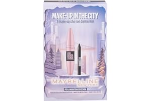 Maybelline New York Confezione Regalo Con Pochette, Con Mascara e Mini Matita Occhi, Collezione di Natale Make Up in the City 2025, Mascara Ciglia Sensazionali Black, Matita Occhi Tattoo Liner Black