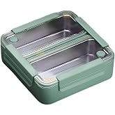 Vagonlife Bento 1100ml Lunchbox Tek Katlı 2 B&ouml;lmeli Paslanmaz &Ccedil;elik Sefer Tası Yemek Kutusu (Yeşil)