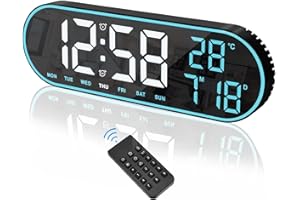 Ertisa Orologio da Parete Digitale con Telecomando, 15'' LED Orologio da Parete Sveglia Digitale da Comodino con Data/Giorno, 12/24H, regolazione della luminosità Specchio Grande Schermo USB Clock