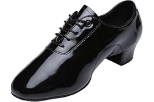 ZHENSI Chaussures De Danse Latine Hommes Semelle Fendue Intérieure Chaussures De Danse De Salon Modernes Cuir Verni Talon Bas Respirant
