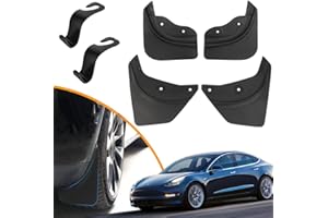 AZULLANSE Set mit 4 Schmutzfängern für Model Y, Tesla Model Y Zubehör, TPE & PP Kein Bohren,Kompatibel mit 2021~2023 Model Y, vordere und hintere Schmutzfänger + 2 Sitzhaken