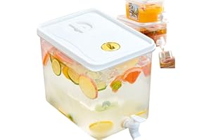 ORTUH 10L Drink Dispensers with Tap, Plastik Fridge Water Dispenser with Spigot and Filter, Record Storage Date, Cold Drink Container Juice Beverage Dispenser for Drink, Juice, Iced Tea, Lemonad