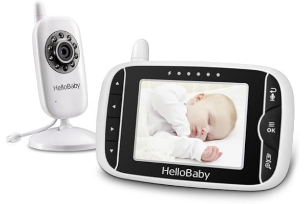 HelloBaby Babyphone Moniteur Vidéo sans Fil avec Appareil Photo Numérique, Camera Bebe Surveillance de la Température de Vision Nocturne et Système de Communication Bidirectionnelle