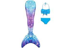 DNFUN Coda di Sirena con Bikini per Bambina,3pz, No Pinna,Costumi da Bagno Sirena,Bnmg5+wjf46-senza Pinna,150