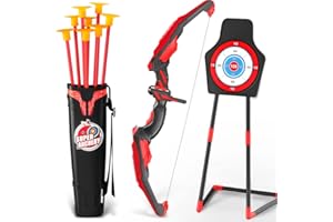 Doloowee Arc et flèche pour Enfants avec lumières LED – Ensemble de tir à l'arc amélioré Comprenant 1 Super Arc, 8 flèches à Ventouse, Cible 2 en 1 avec Jouets carquois à bandoulière
