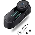 Motorcycle Helmet Bluetooth Headset T-COM SC 1 Pack,2-Way 800M Universal Pairing BT5.0 Intercom Communication System kit for Motorbike,Interphone with LCD Screen/Music Sharing/FM/Siri/IP65/2 in1 mic
