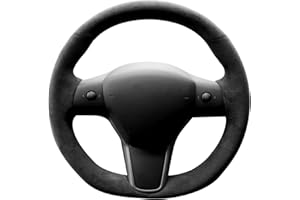 ‎ALFANXI Alfanxi Alcantara Lenkradhülle für Tesla Model 3/Tesla Model Y (schwarzes Alcantara + keine Streifen)