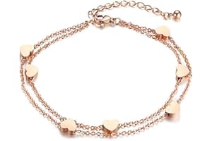 Haosell Damen Rosegold Fußkettchen Herzen Freundschaftsarmband Freundschafts Fußkette Frauen Herzchen Sternen, Doppelt Kette Fußkettchen für Frauen Mädchen Rosegold Elegant Damen Mädchen