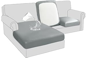 BXFUL Sofa Seat Cushion Covers, Waterproof Leather Sofa Cushion Covers, Stretch Backrest Cushion Cover, Couch Seat Cover (Oversized 2-Seater, Light Grey)