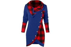 Wtouhe Noël Pull Femme Carreaux, Tee Shirt Femme Col Oblique Pullover à épaules Dénudées Noël Imprimé Manche Longue Blouse Mode Loose Chic Tops Sweat-Shirt Tunique Grande Taille Nouveau T-Shirt S-5XL