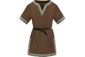 Haloumoning Jungen Mittelalter Tunika Kinder Cosplay T-Shirts Kostüm Halloween Renaissance Wikinger Warrior Ritter Tops