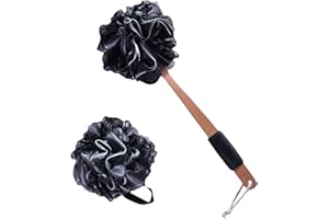 LIMEOW Doccia Spazzola Corpo con Manico Lungo Spazzola Bagno Schiena per Corpo Posteriore Spugna Esfoliante per Corpo Bagno 2 Pezzi per Uomini e Donne,per Scrub della e massaggio,Momenti Rilassanti (Nera)